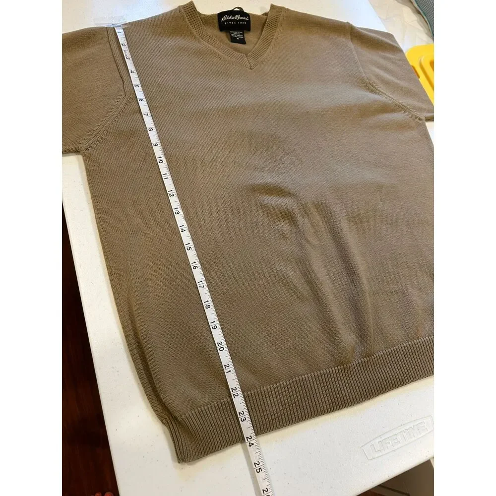 Eddie Bauer Men's M Luxe Pima Cotton Light Brown Knit Sweater Casual Classic